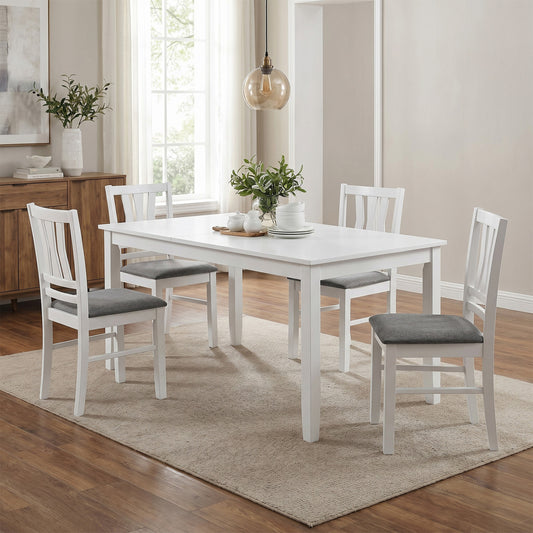 Set of 4 Linen Style Upholstered Kitchen Chairs with Wood Frames, White Dining Chairs White at Gallery Canada