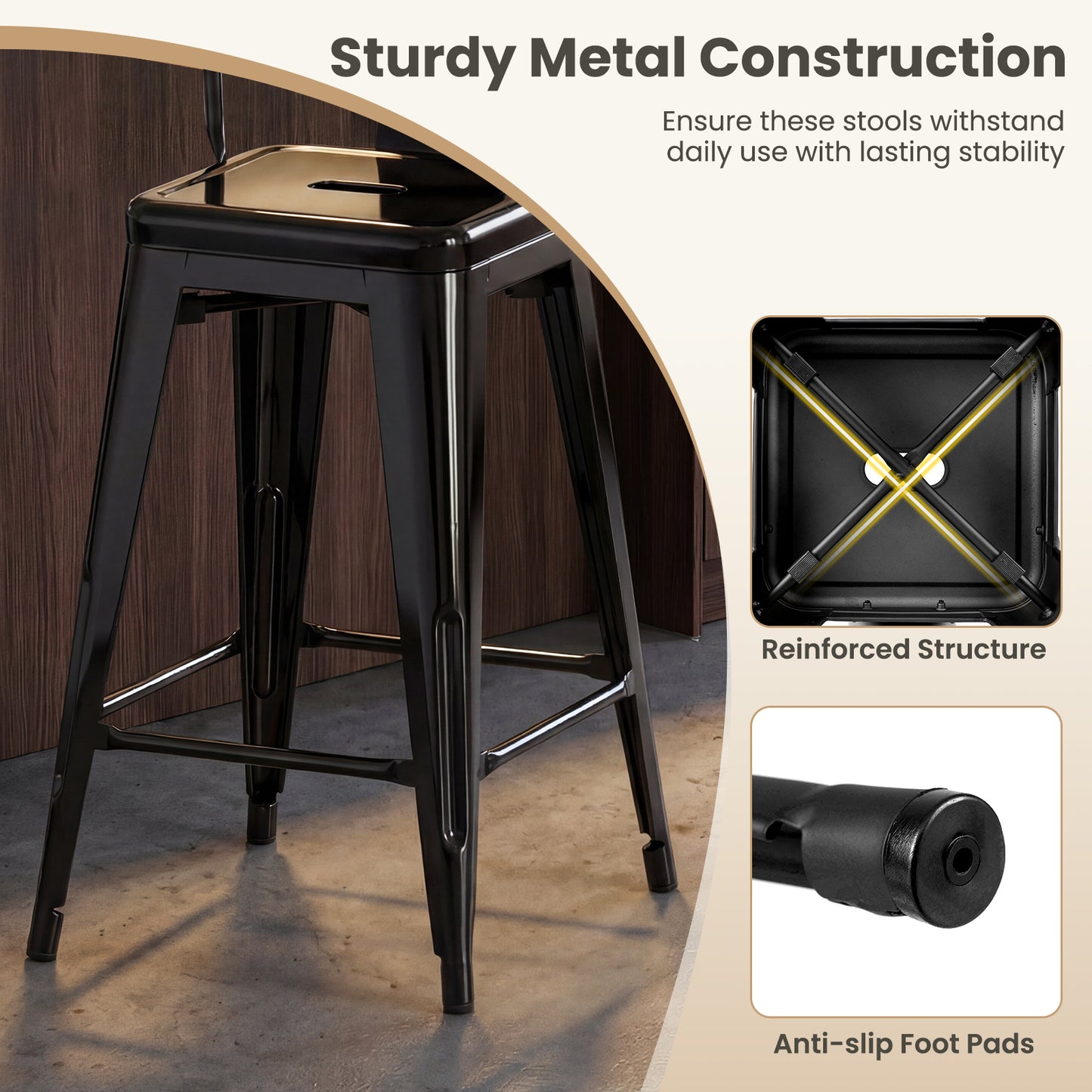 Set of 4 Metal Bar Stools with Backrests, Black Bar Stools at Gallery Canada