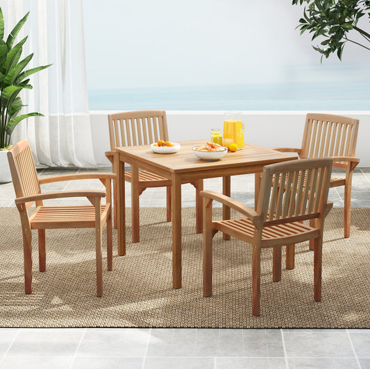 Set of 4 Outdoor Patio Chairs, Slatted Curved Seat, Natural Patio Dining Chairs Natural at Gallery Canada