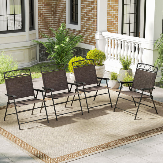 Set of 4 Patio Folding Chairs Set Dining Chairs with Armrests, Brown Patio Dining Chairs Brown at Gallery Canada