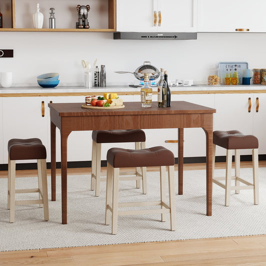 Set of 4 Upholstered Counter Height Bar Stool with Curved Saddle-Seat, Brown