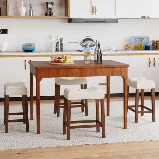 Set of 4 Upholstered Counter Height Bar Stool with Curved Saddle-Seat, Natural