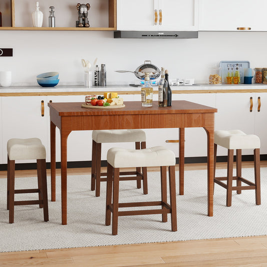 Set of 4 Upholstered Counter Height Bar Stool with Curved Saddle-Seat, Brown Bar Stools Brown at Gallery Canada