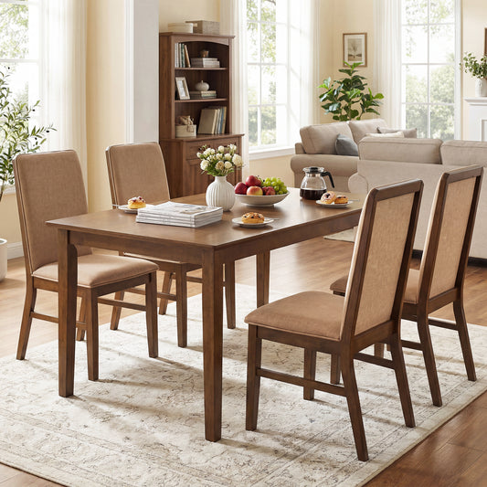 Set of 4 Upholstered Dining Chairs, Solid Rubber Wood Legs, Brown Dining Chairs Brown at Gallery Canada