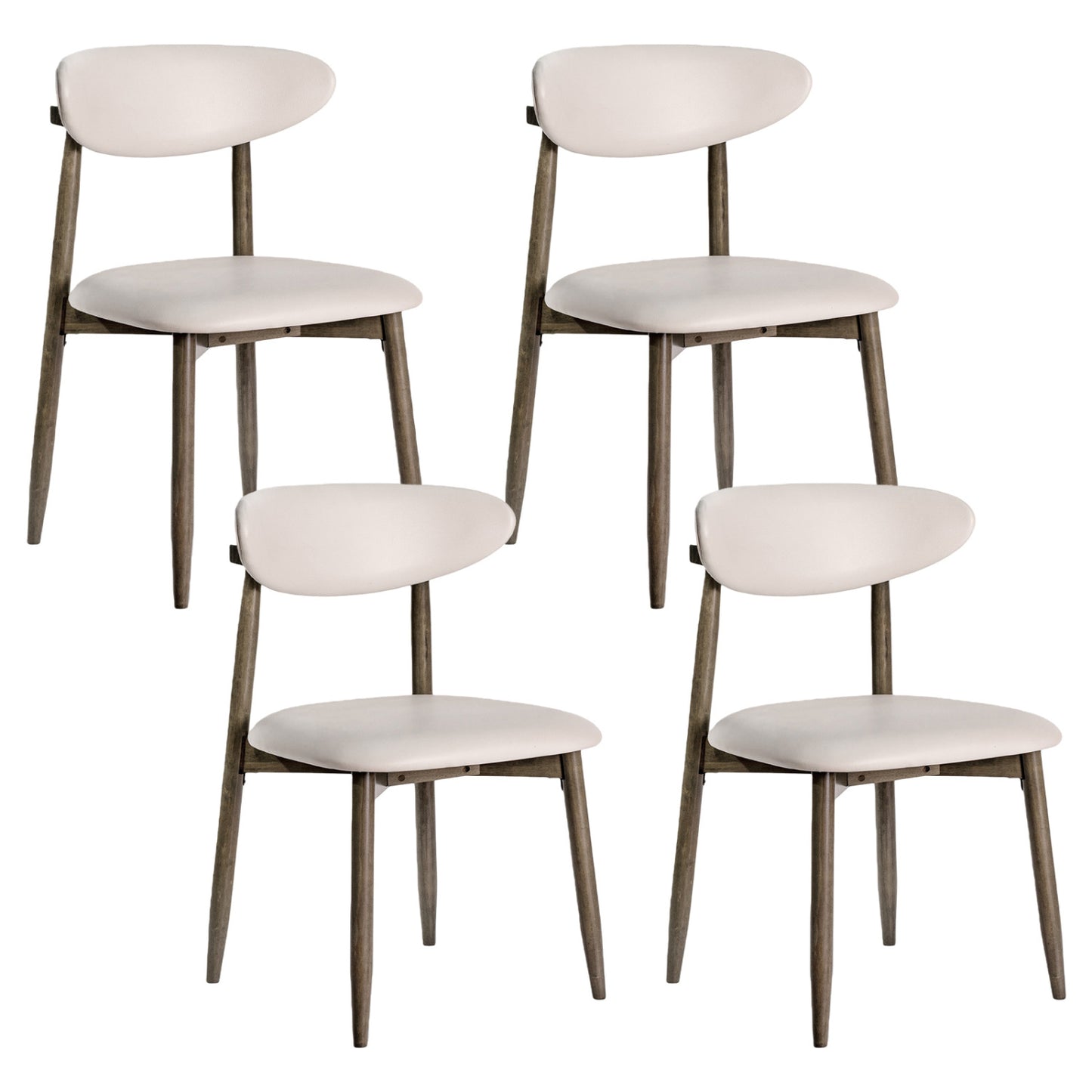 Set of 4 Wooden Dining Chairs, Curved Backrest, Beige