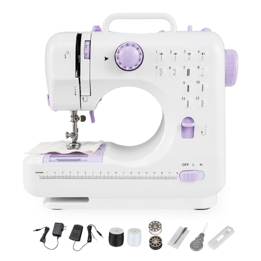 Mini Sewing Machine, 12 Built-In Stitches, White
