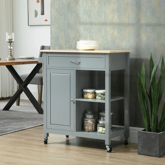 Rolling Kitchen Cart, Wood Top with Drawer, Kitchen Island on Wheels, Grey Kitchen Islands & Kitchen Carts Grey at Gallery Canada