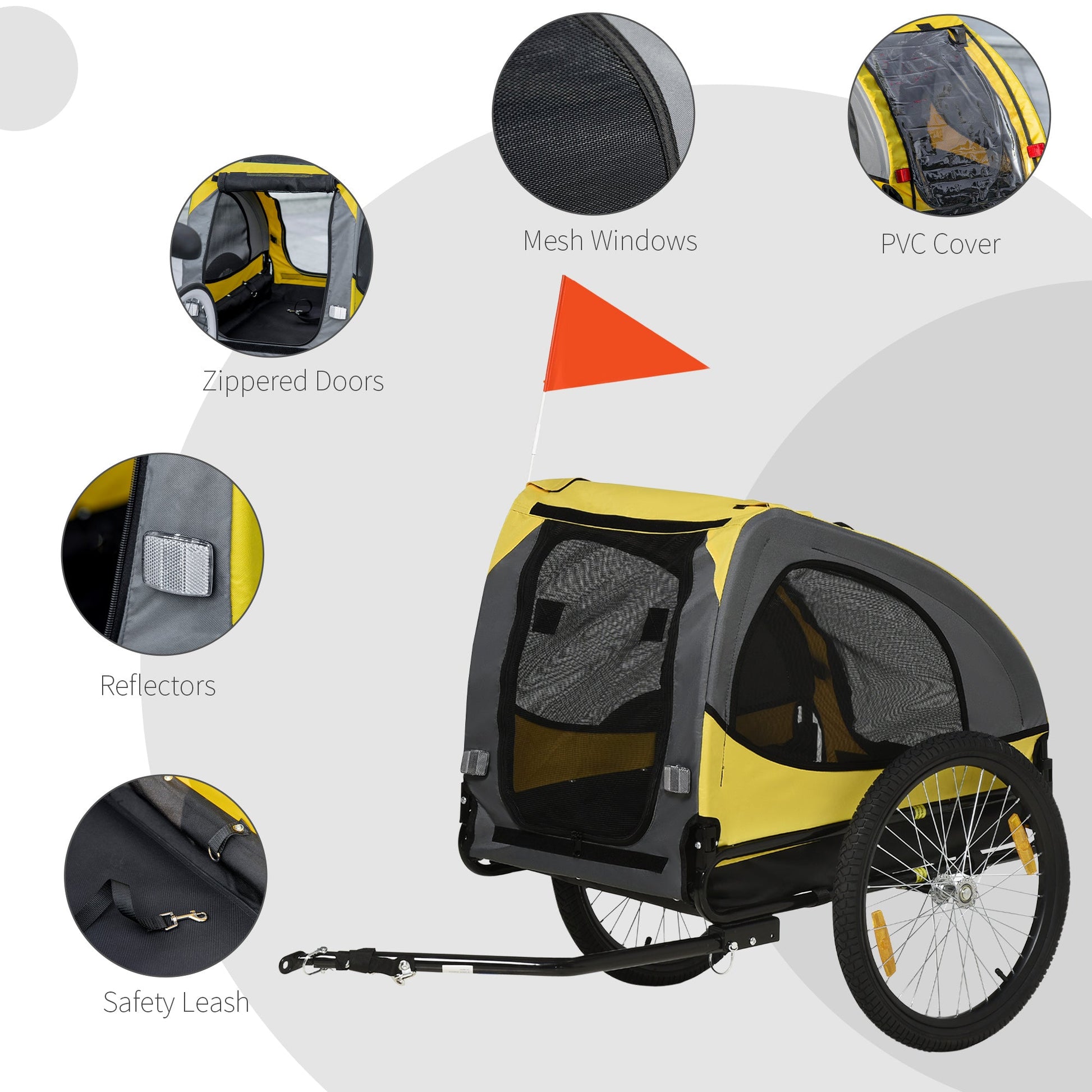 Dog Bike Trailer with Hitch Coupler, Quick Release Wheels, Reflectors, Flag for Medium Dogs, Yellow at Gallery Canada