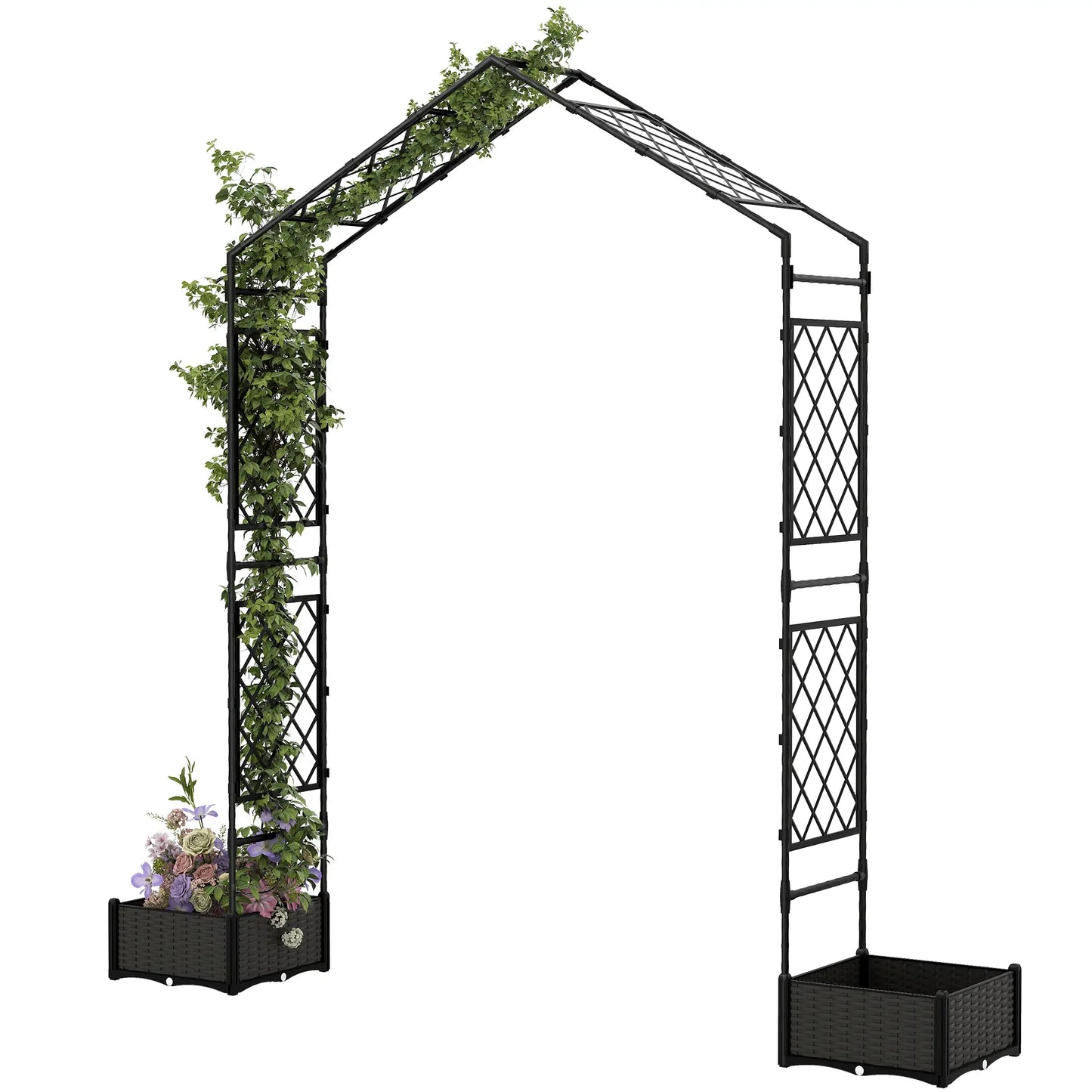 Garden Arch Trellis Arbor With 2 Planter Boxes, 90.6" x 15.7" x 88.2", Black Garden Arches at Gallery Canada