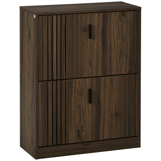 Shoe Storage Cabinet Organizer for 12 Pairs of Shoes with 2 Flip Drawers and Adjustable Shelves, Walnut at Gallery Canada