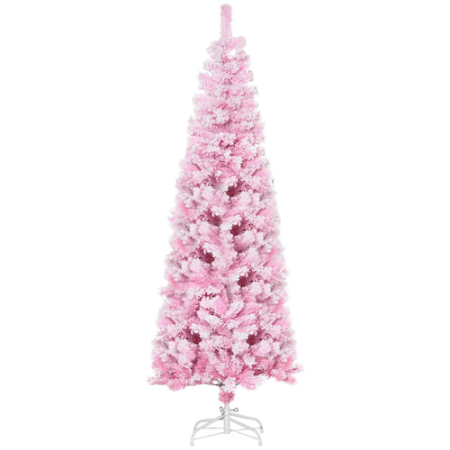 6 FT Snow Flocked Artificial Christmas Tree, Pencil, Pink