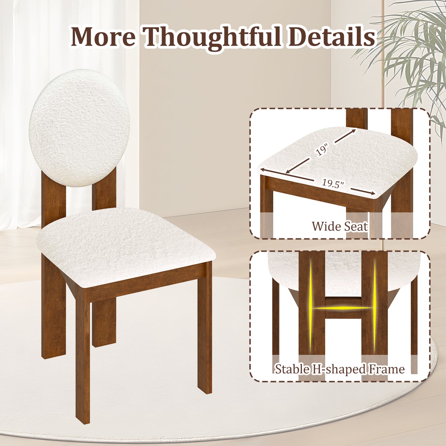 Sherpa Dining Chairs Set of 2, Rubber Wood Legs, White Dining Chairs at Gallery Canada