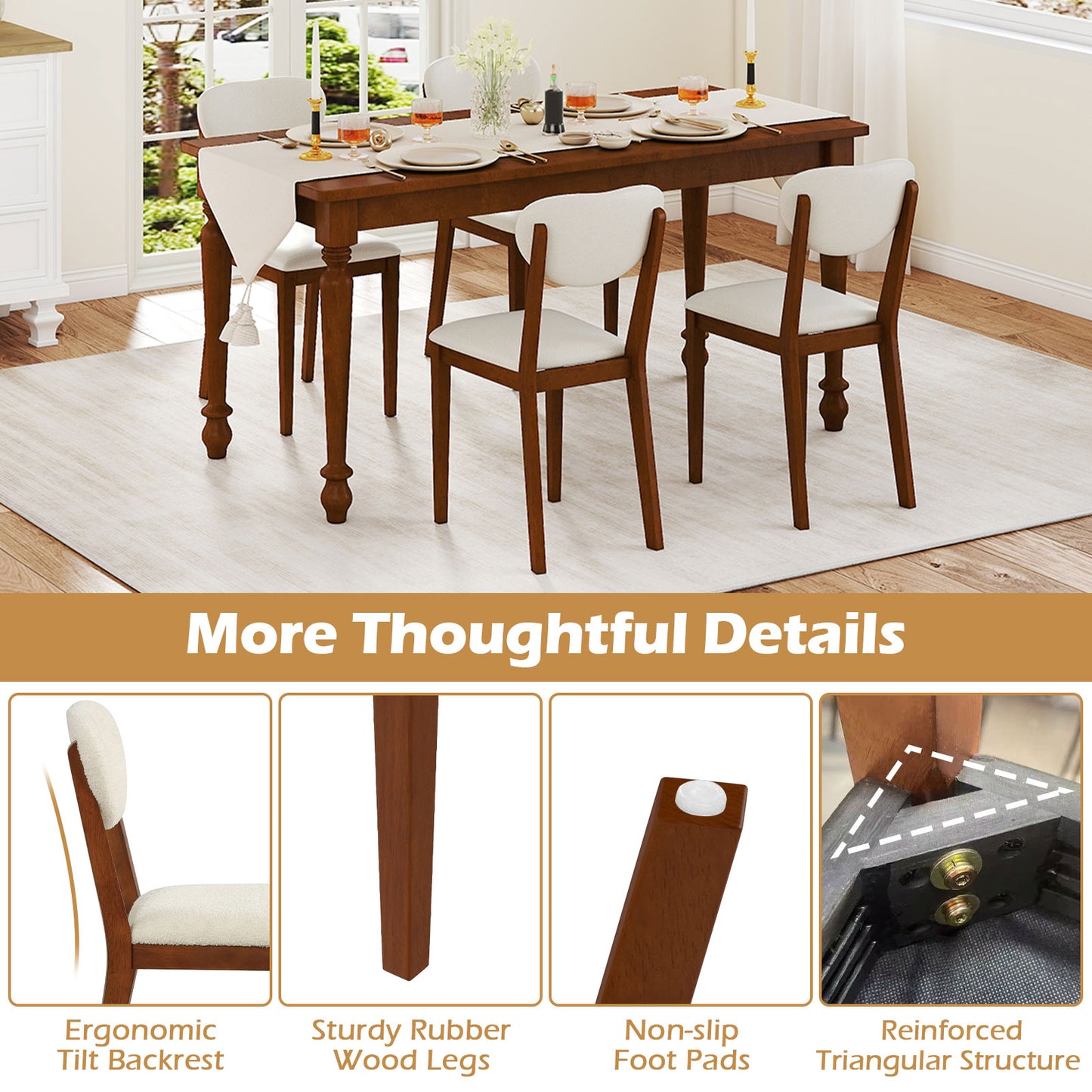 Sherpa Dining Chairs Set of 4, Rubber Wood Legs, Walnut Dining Chairs at Gallery Canada