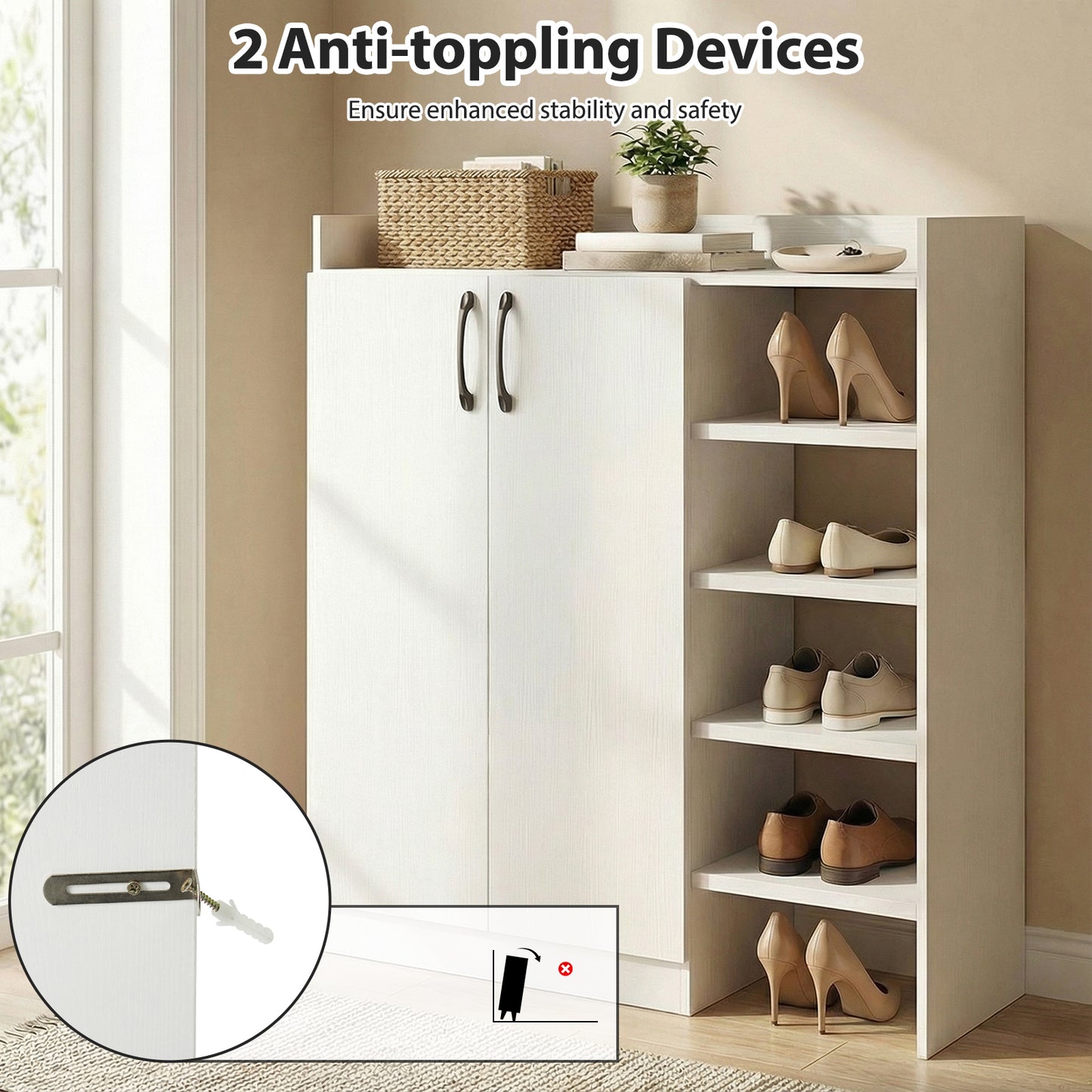 Shoe Cabinet with 2 Doors Shoe Storage Organizer with 2 Adjustable Inner Shelves, White Shoe Racks & Storage Benches at Gallery Canada