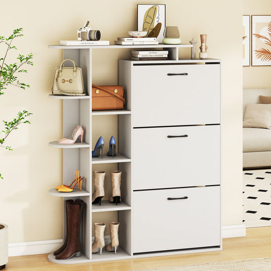 Shoe Cabinet with Open Shelves Modern Shoe Organizer with 3 Flip Drawers, White Shoe Racks & Storage Benches White at Gallery Canada