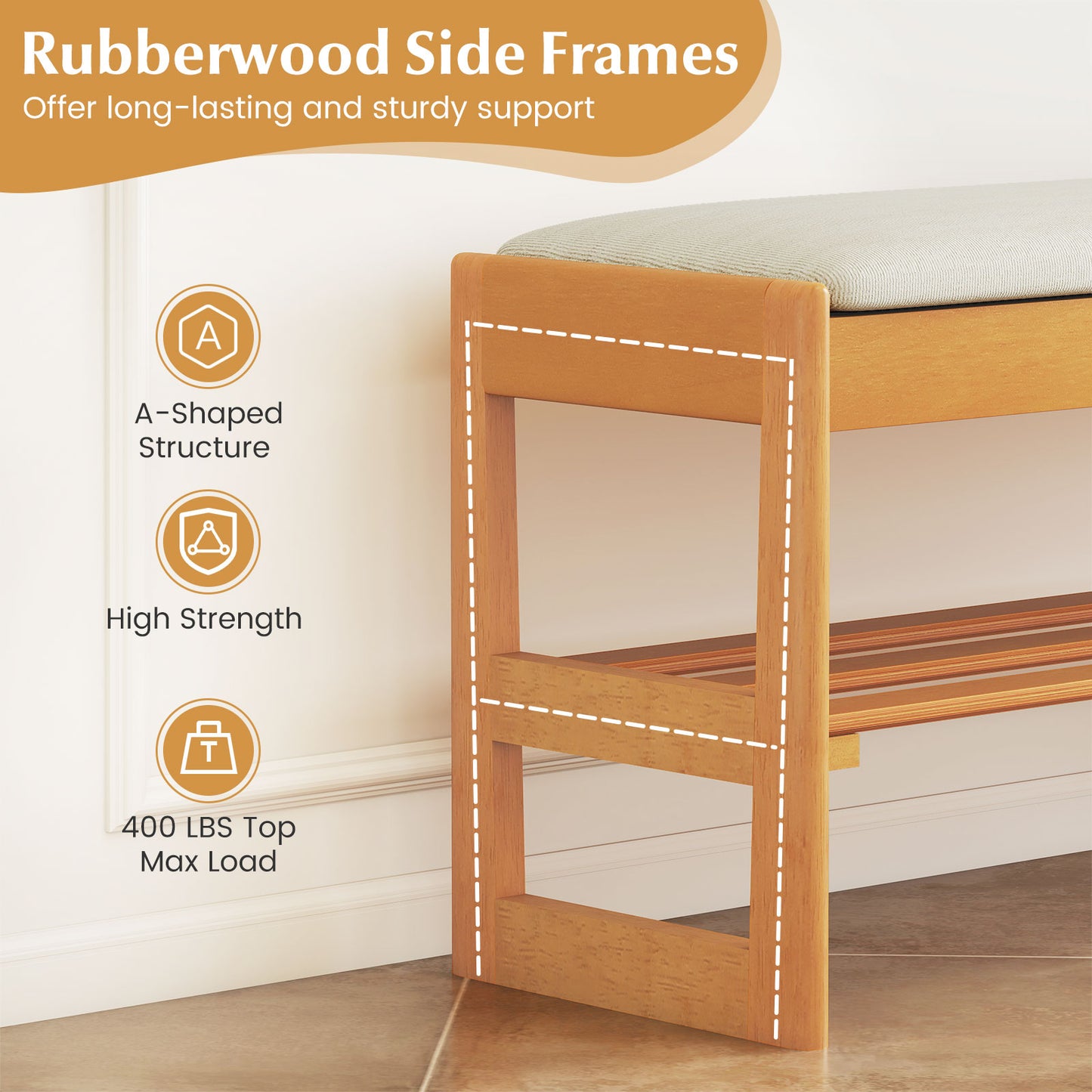 Shoe Rack Bench With Storage 2-Tier Rubberwood, Beige Shoe Racks & Storage Benches at Gallery Canada