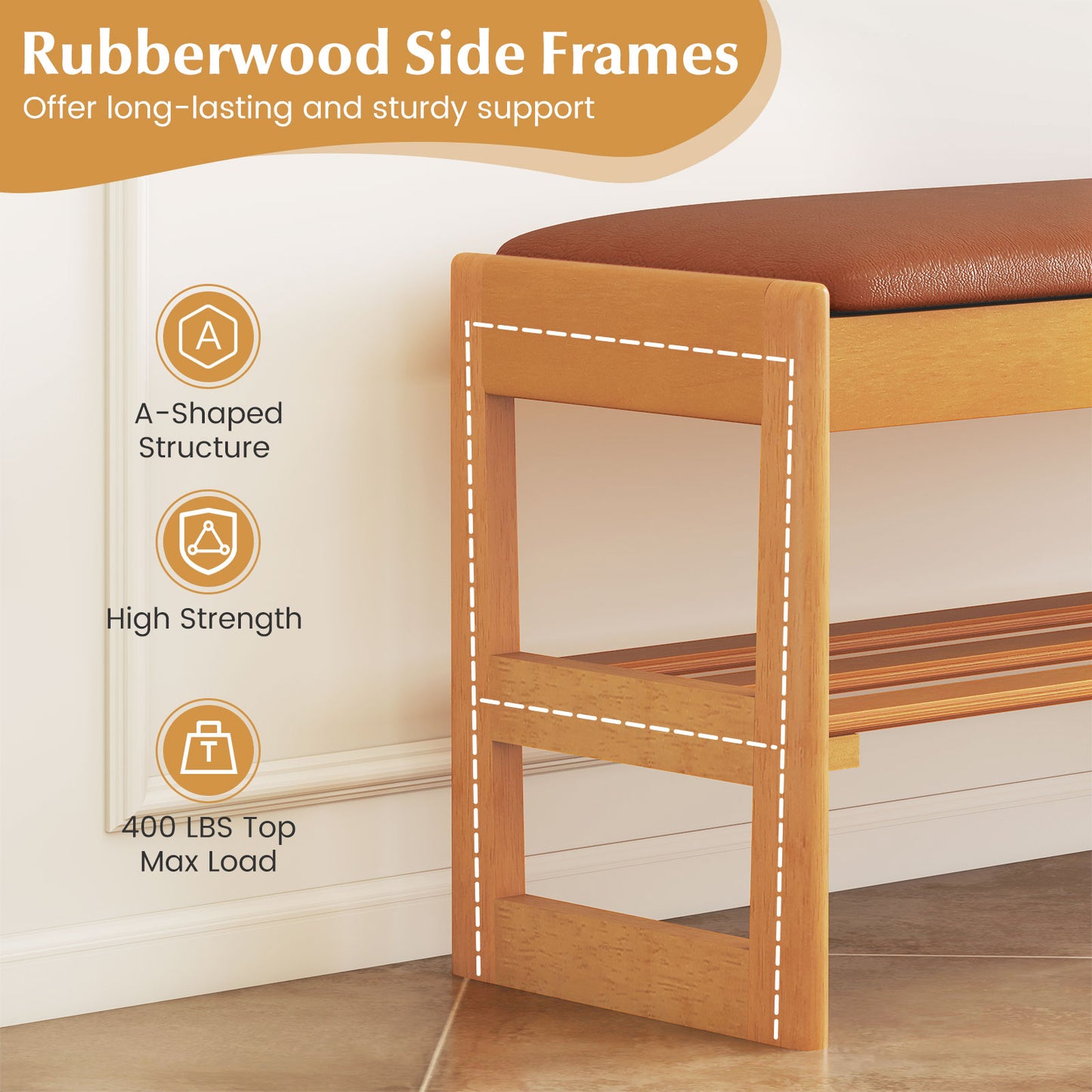 Shoe Rack Bench with Storage 2-Tier Rubberwood Entryway Bench with Flip-Open Storage, Brown Shoe Racks & Storage Benches at Gallery Canada