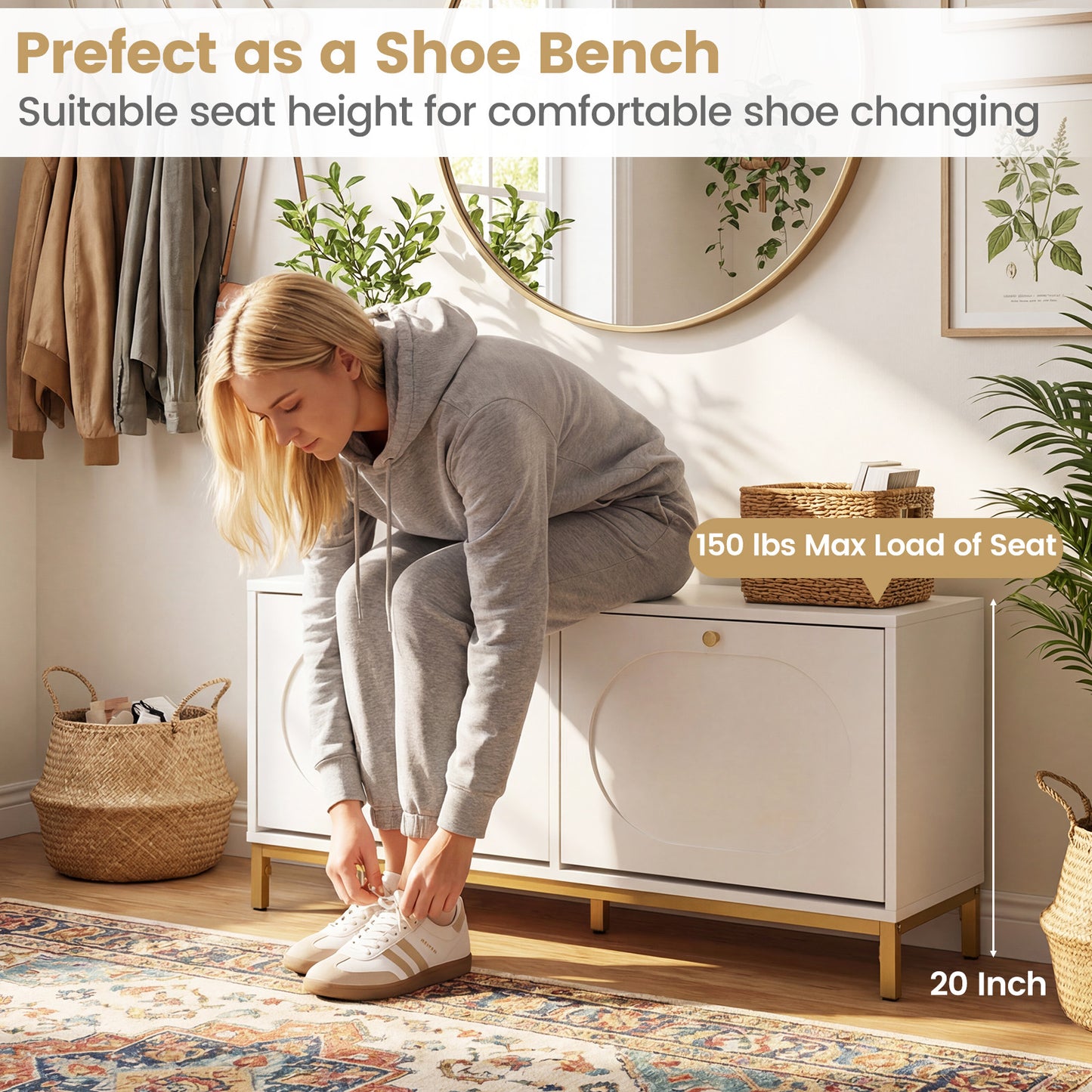 Shoe Storage Bench Narrow Entryway Bench with 2 Flip Drawers Adjustable Shelves, White Shoe Racks & Storage Benches at Gallery Canada