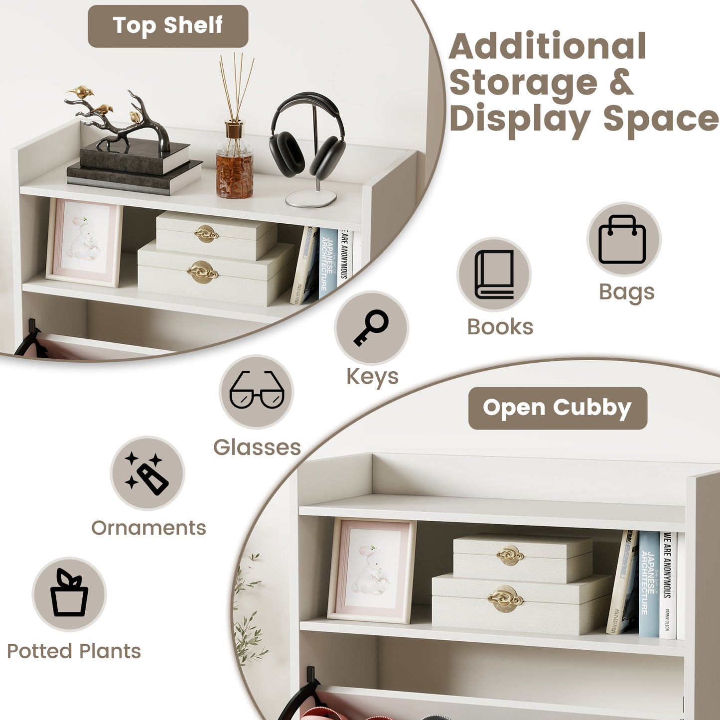 Shoe Storage Cabinet Hidden Shoe Rack with 2 Flip Drawers Adjustable and Removable Shelves, White Shoe Racks & Storage Benches at Gallery Canada