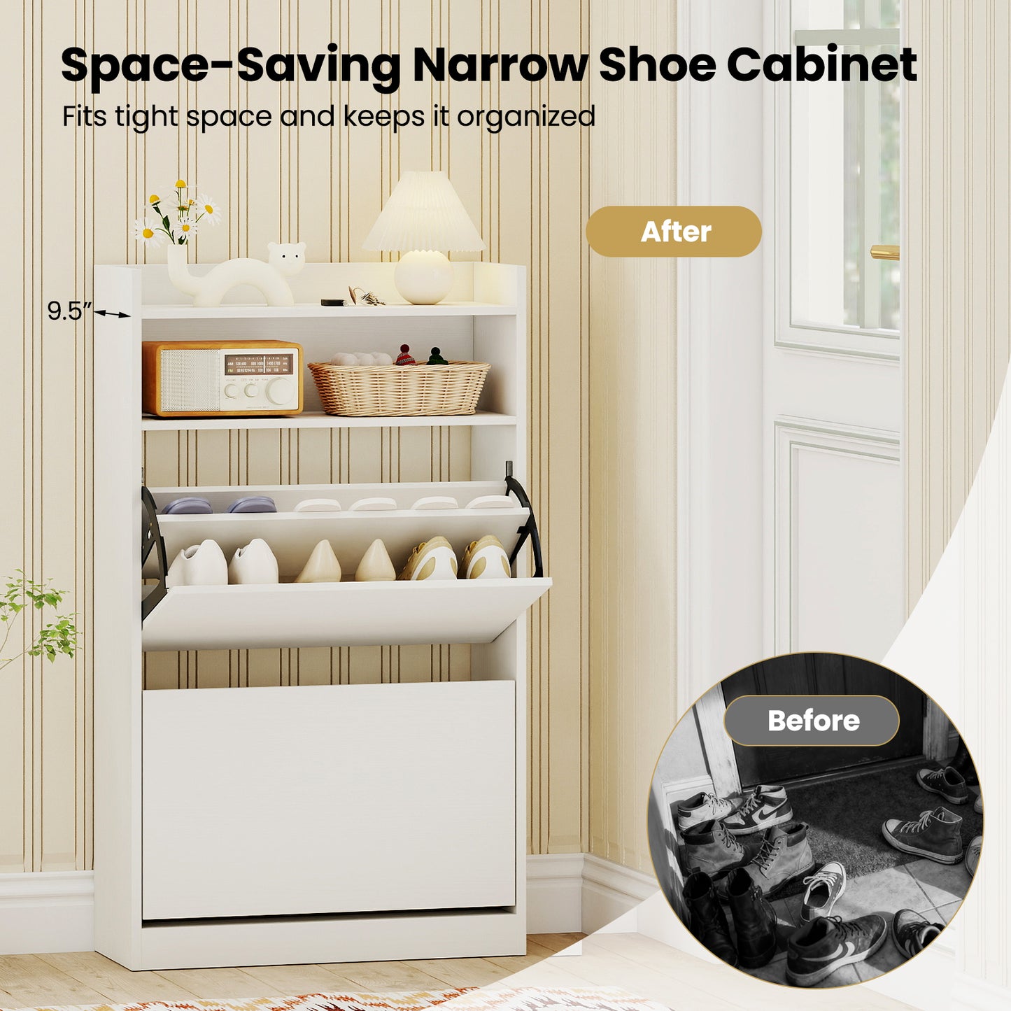 Shoe Storage Cabinet With 2 Flip Drawers, Adjustable Shelves, White Shoe Racks & Storage Benches at Gallery Canada