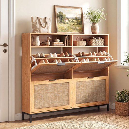 Shoe Storage Cabinet, 4 Flip Drawers, Adjustable Shelves, Natural Shoe Racks & Storage Benches Natural at Gallery Canada