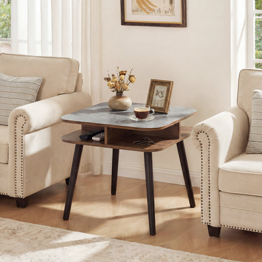 Faux Marble Side Table With Storage Shelves, Walnut End & Side Tables Walnut at Gallery Canada