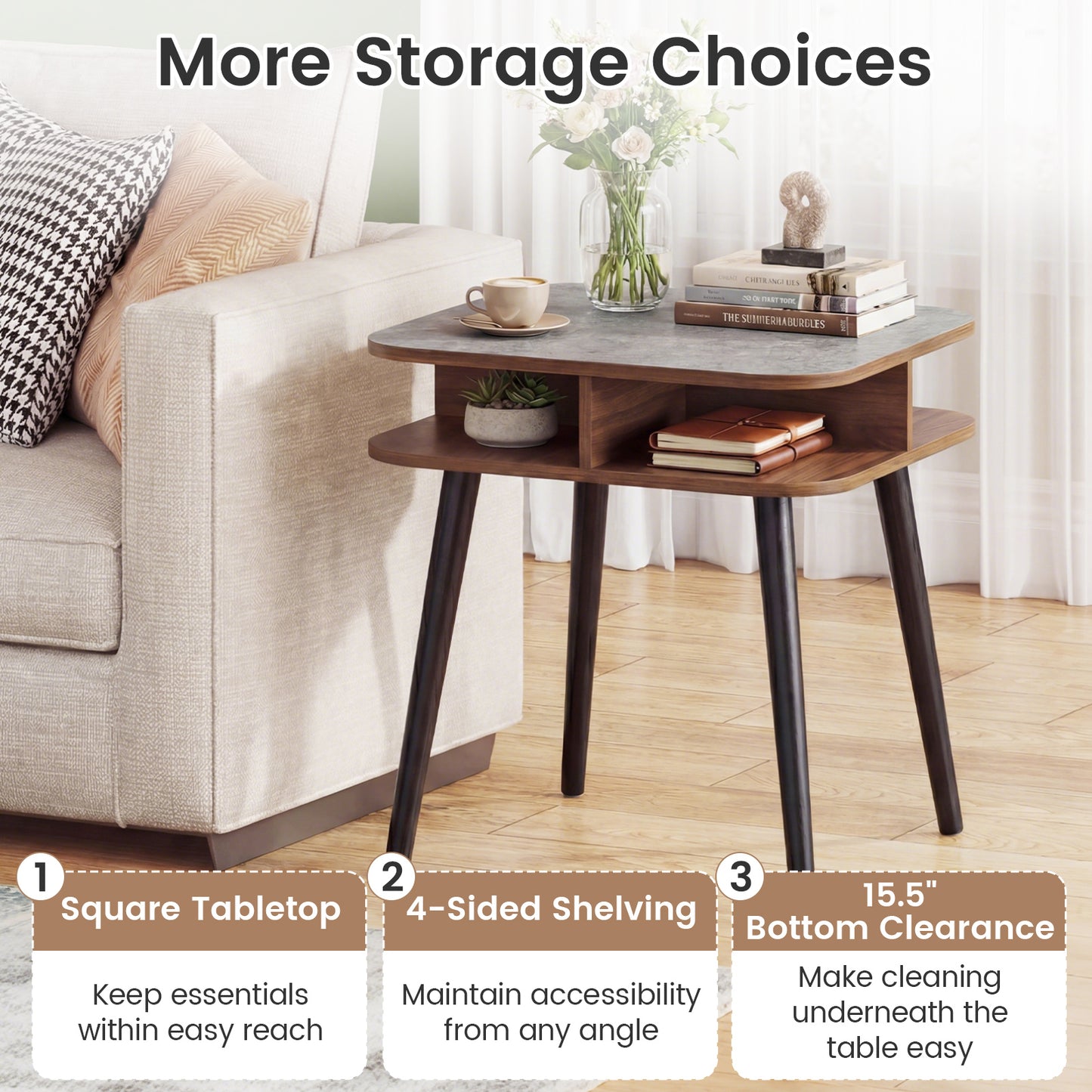 Faux Marble Side Table With Storage Shelves, Walnut End & Side Tables at Gallery Canada