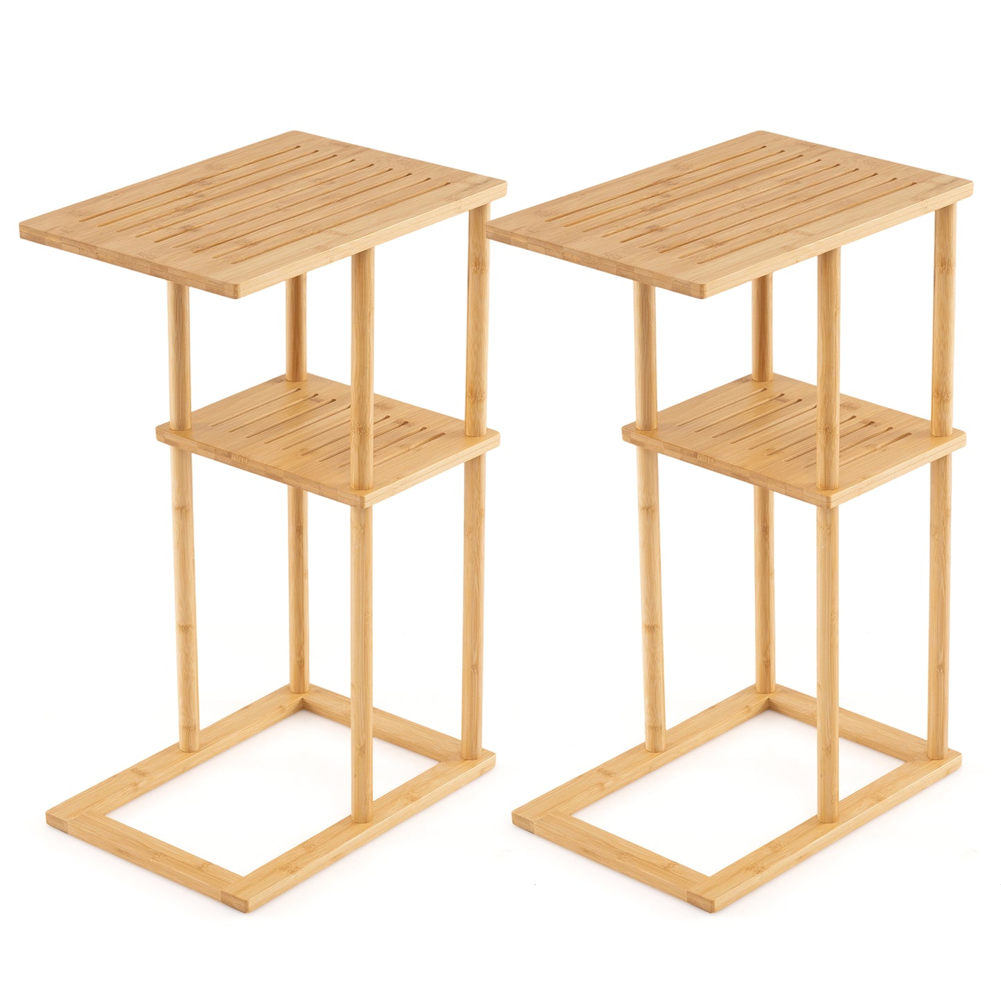 Side Table Set of 2 with Storage Shelves and Bamboo Construction, Natural End & Side Tables Natural at Gallery Canada