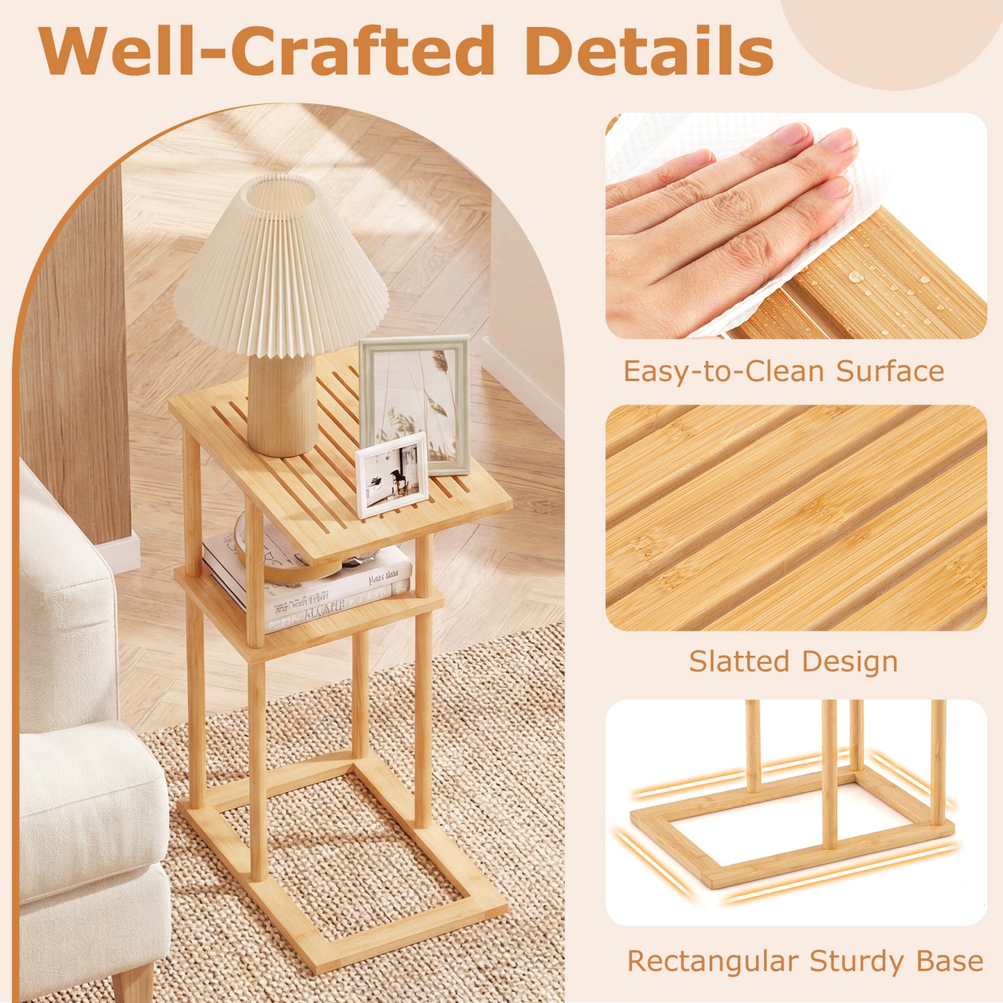 Side Table Set of 2 with Storage Shelves and Bamboo Construction, Natural End & Side Tables at Gallery Canada
