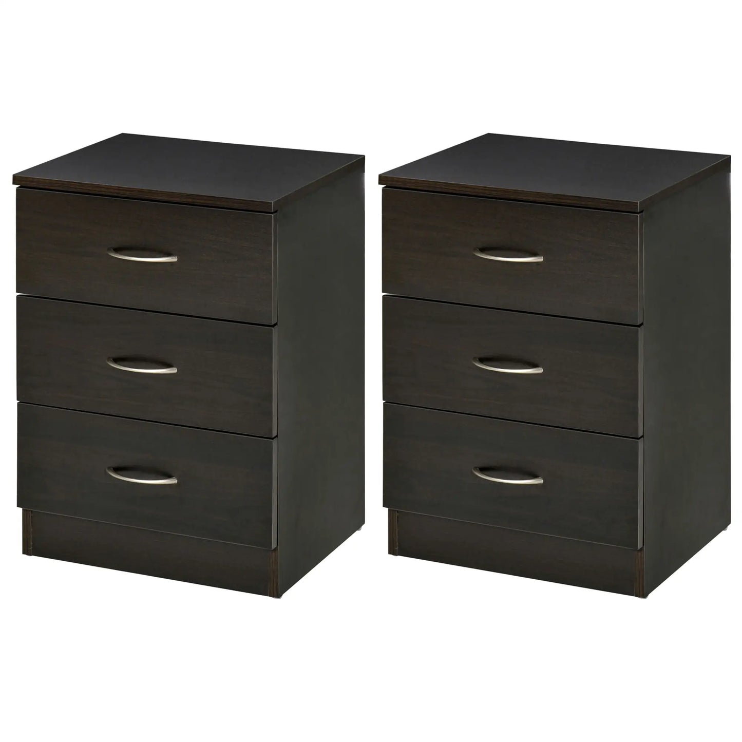 Modern Wood Nightstand, 3 Drawers, Anti-Tipping Design, Set of 2, Dark Brown Bedside Tables at Gallery Canada