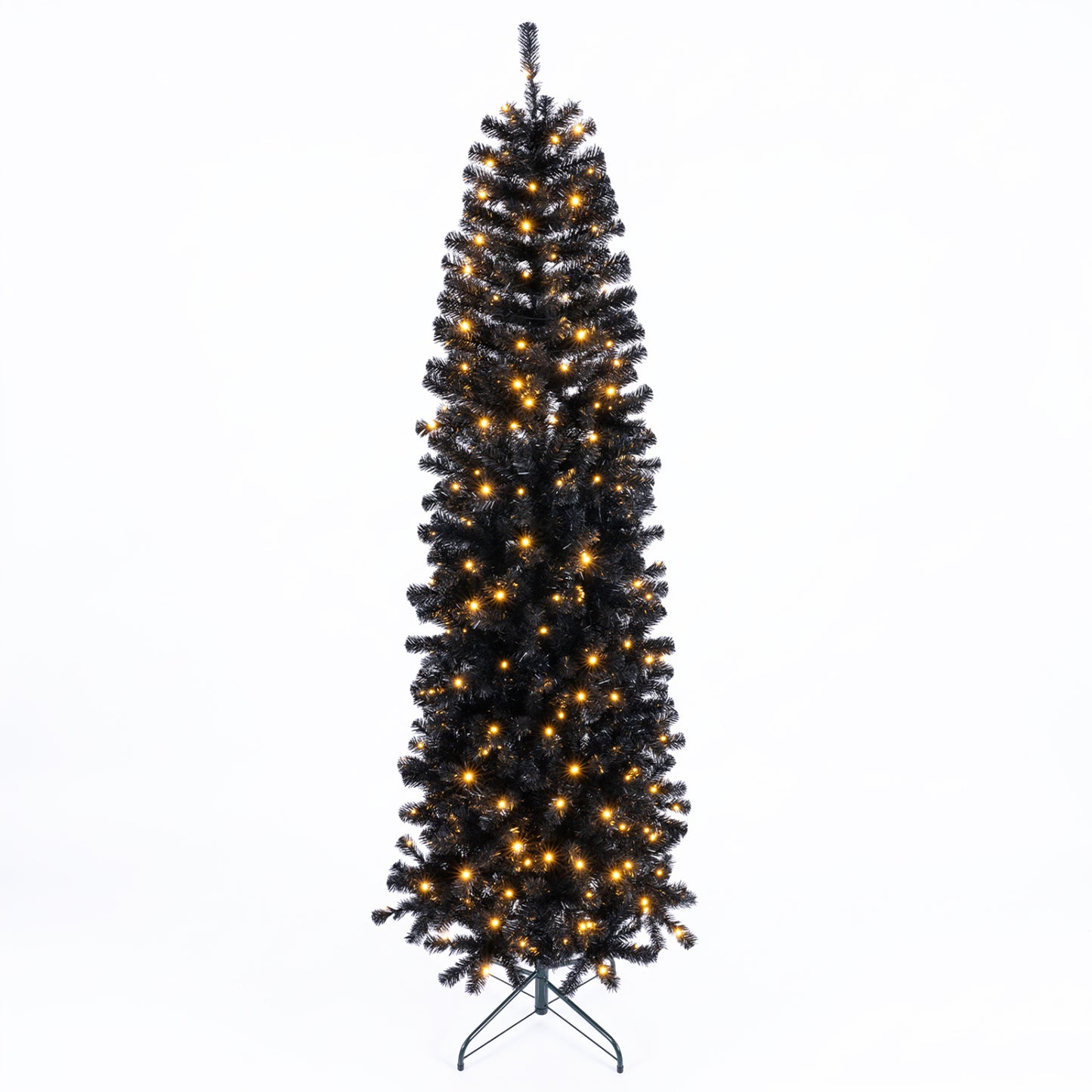 Sapin de Noël fin à charnières, 7 pi, 8 modes d'éclairage, noir