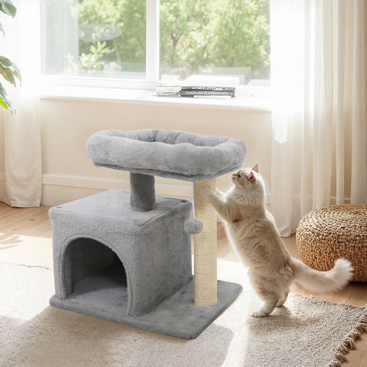 Small Cat Tree with Large Padded Plush Perch for Indoor Cats, Light Gray Cat Trees Condos & Scratchers Light Gray at Gallery Canada