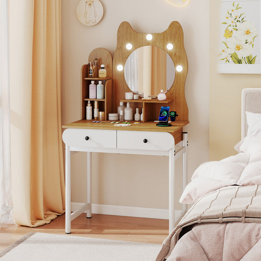 Small Vanity Desk With Mirror, Lights, Power Outlets, Natural Makeup Vanities Natural at Gallery Canada