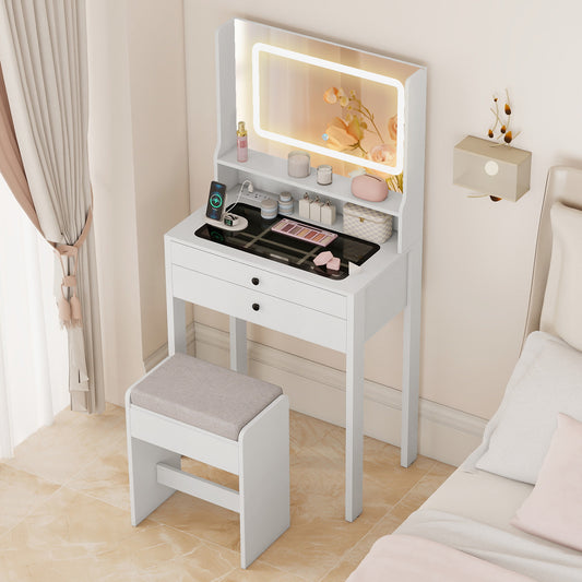 Small Vanity Desk with Mirror and Lights for Bedroom, White Makeup Vanities White at Gallery Canada