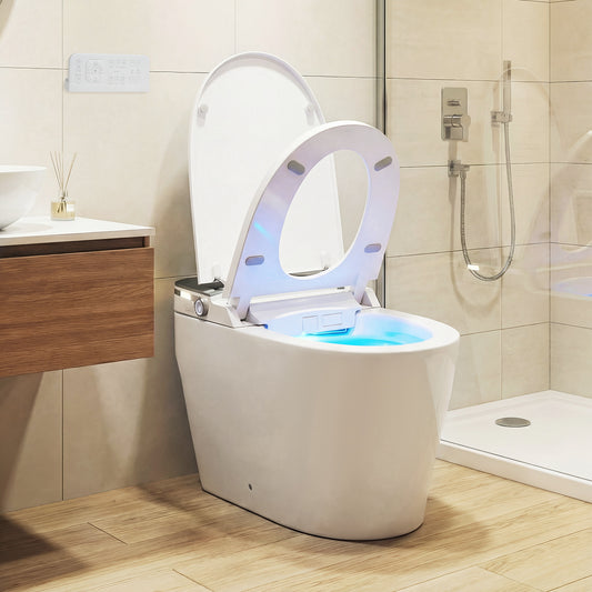 Smart Toilet, ADA Height, Auto Flush, Heated Seat, Remote, White Toilet White at Gallery Canada