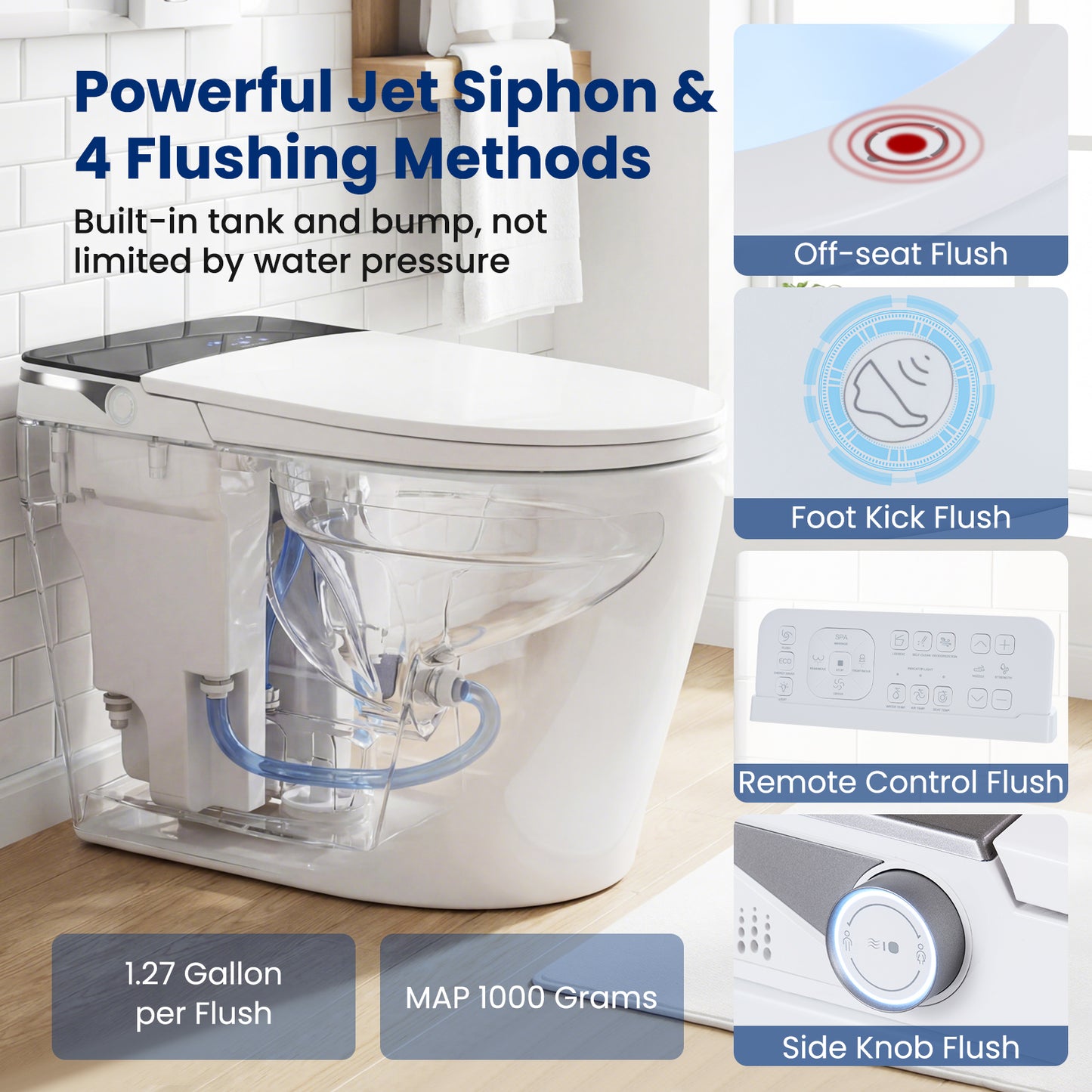 Smart Toilet, ADA Height, Auto Flush, Heated Seat, Remote, White Toilet at Gallery Canada