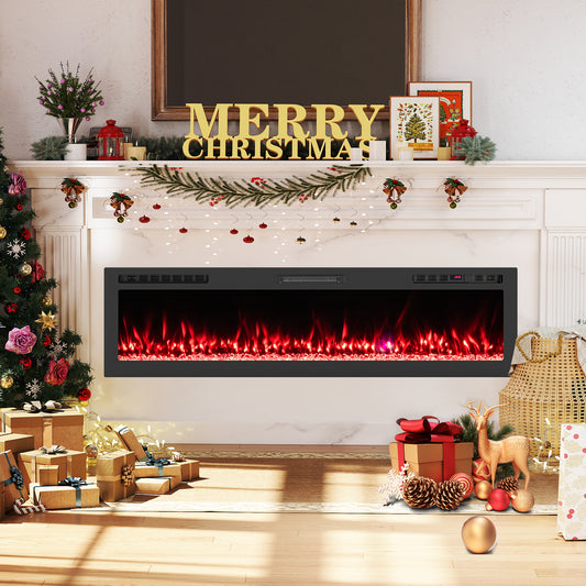Smart WiFi Electric Fireplace, Wall Mounted, 68 Inch, Black Fireplaces Black at Gallery Canada
