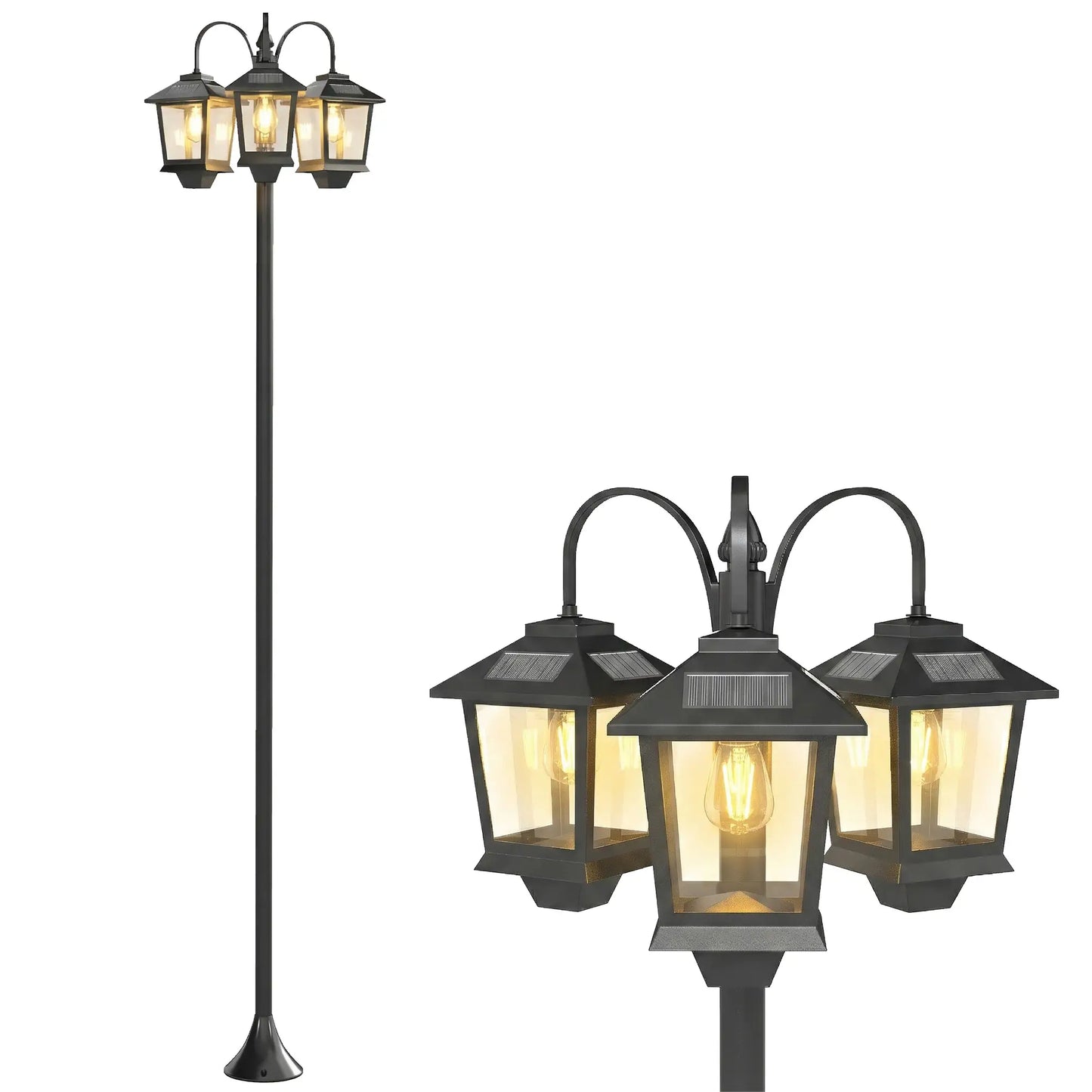 74" 3-Head Solar Lamp Post Light, Waterproof LED, Automatic Dusk-to-Dawn Sensor Solar Post Lamps at Gallery Canada