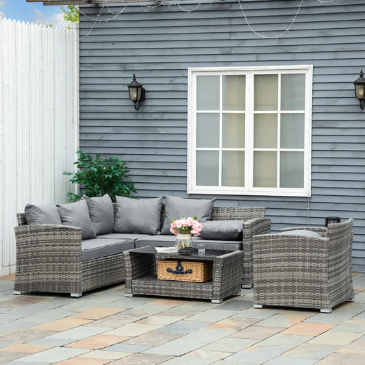 5-Piece Wicker Patio Set, 4" Thick Cushions, Outdoor PE Rattan Sofa, Grey Patio Furniture Sets Mixed Grey Rattan, Grey Cushion at Gallery Canada