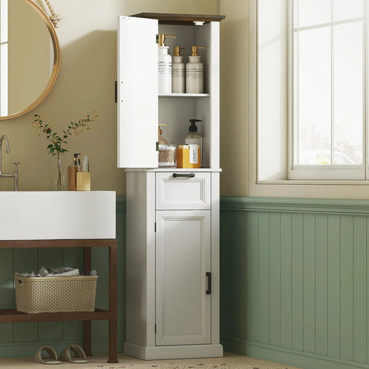 65" Tall Bathroom Storage Cabinet, Freestanding Farmhouse Slim, White Freestanding Bathroom Cabinets White, Brown at Gallery Canada