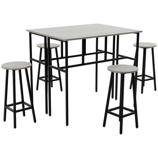 6-Piece Bar Table Set, 2 Breakfast Tables with 4 Stools, Counter Height Dining Tables &; Chairs for Kitchen, Living Room, Grey - Gallery Canada