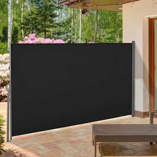 118" x 63" Retractable Patio Awning, Outdoor Privacy Screen, UV Wind Resistant, Black Side Awnings Grey Frame, Black Fabric at Gallery Canada