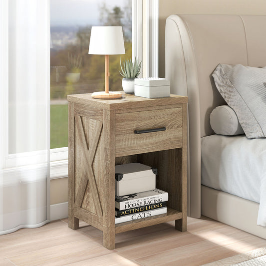 Nightstand With Drawer And Shelf, Natural