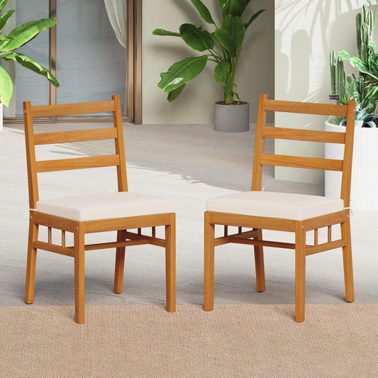 Solid Acacia Wood Patio Chair Set of 2 Armless Chair, White Patio Dining Chairs White at Gallery Canada