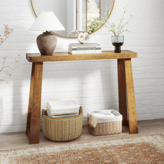 Solid Rubber Wood Console Table 43inch Narrow Entryway Table with Thick Tabletop and Stable Base, Walnut Console Tables at Gallery Canada