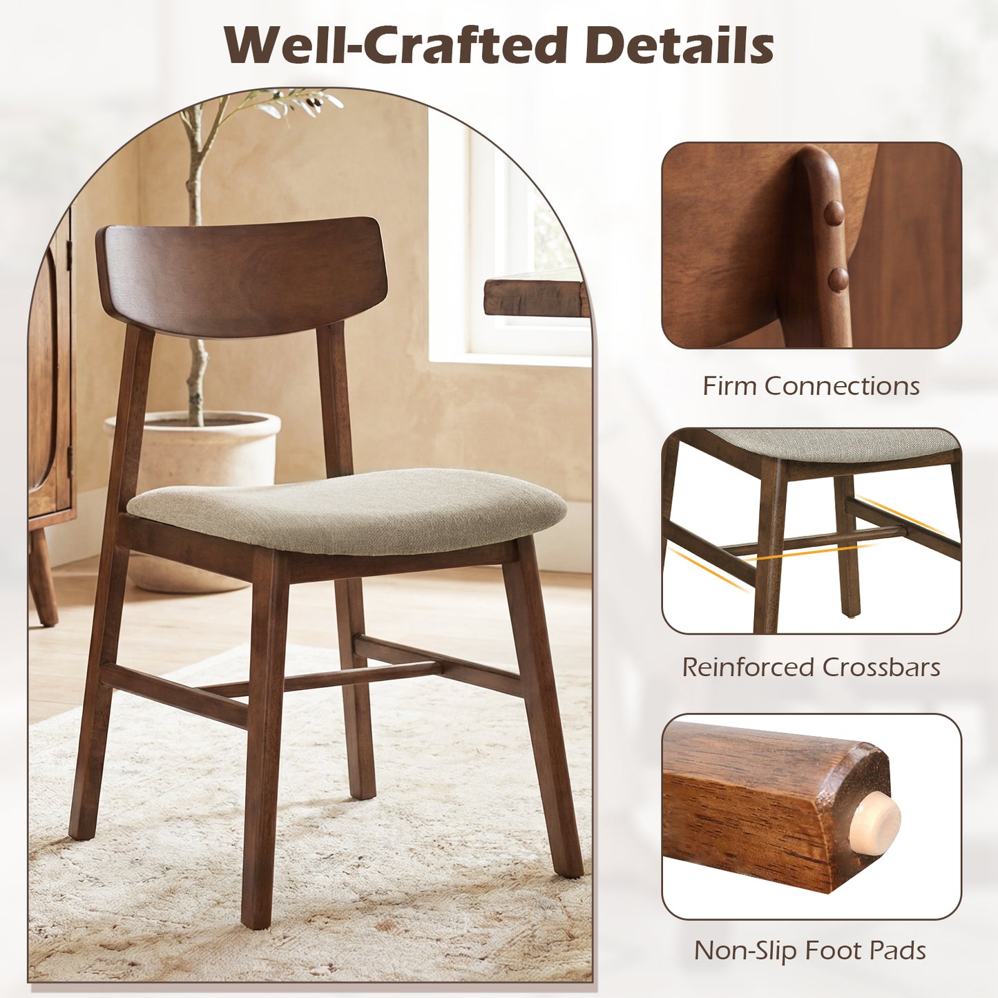 Rubber Wood Dining Chairs, Set of 4, Curved Backrest, Walnut Dining Chairs at Gallery Canada