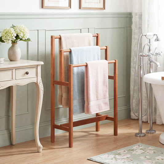 Solid Wood 3-Tier Towel Rack, Teak Oil Finish, Natural Towel Racks Natural at Gallery Canada