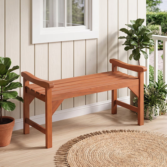 Solid Wood Backless Garden Bench with Handles Outdoor Benches Natural at Gallery Canada
