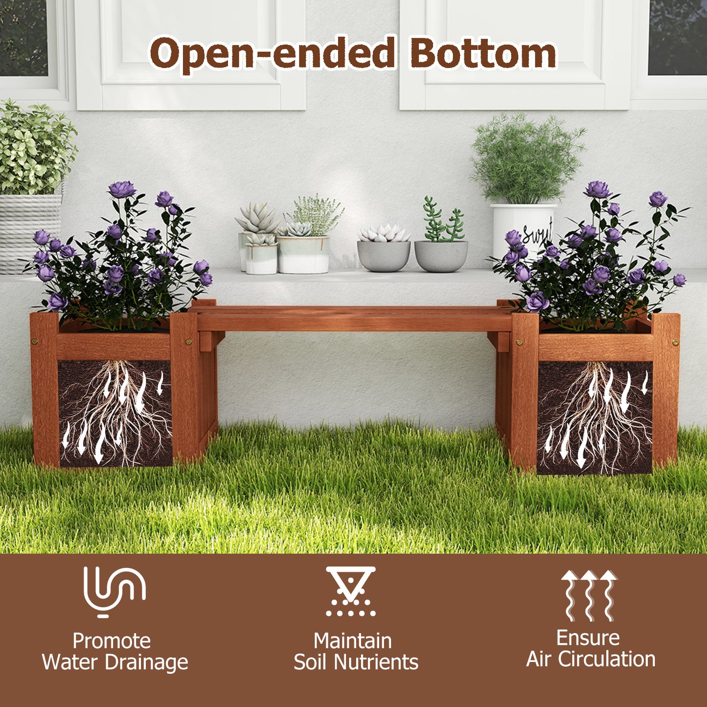 Solid Wood Flower Box Mini Outdoor Planter Boxes with Bench Outdoor Benches at Gallery Canada