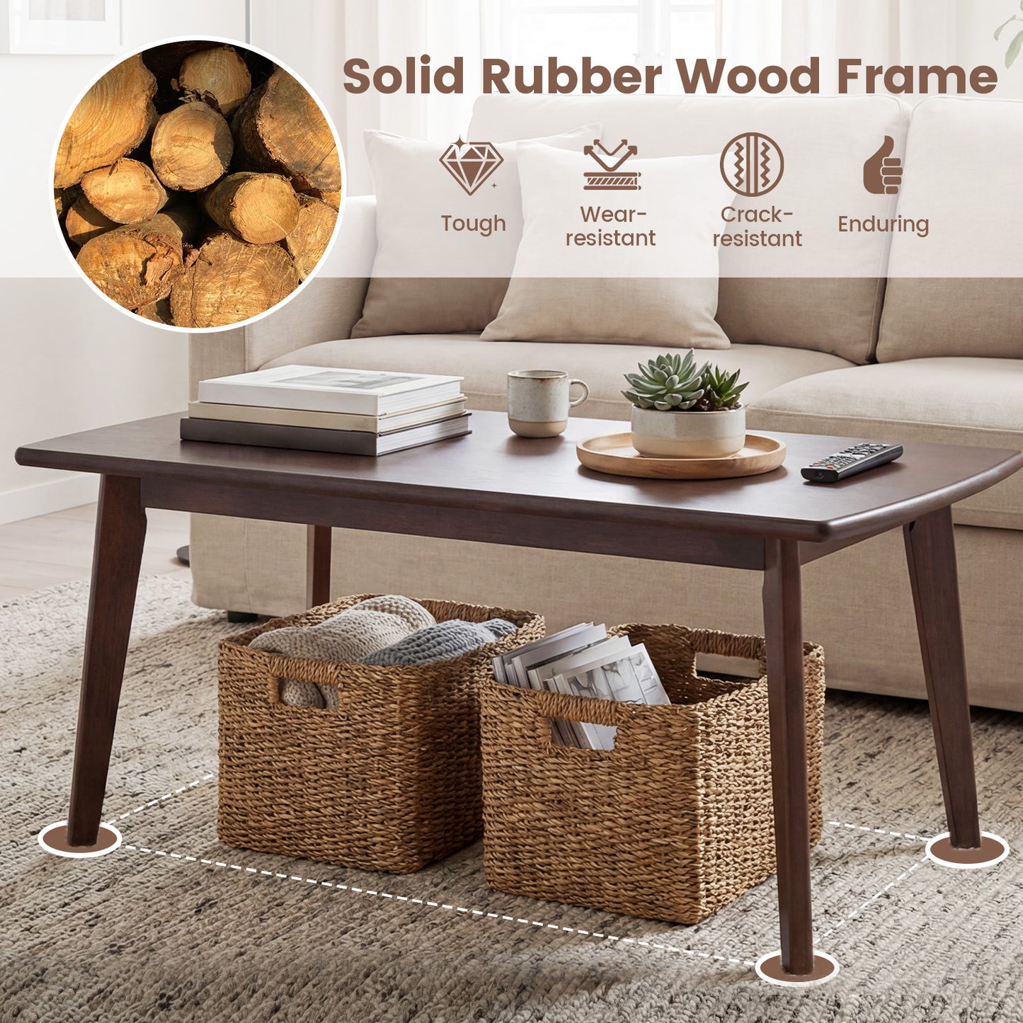 Solid Wood Modern Coffee Table, Tapered Legs, Walnut Coffee Tables at Gallery Canada